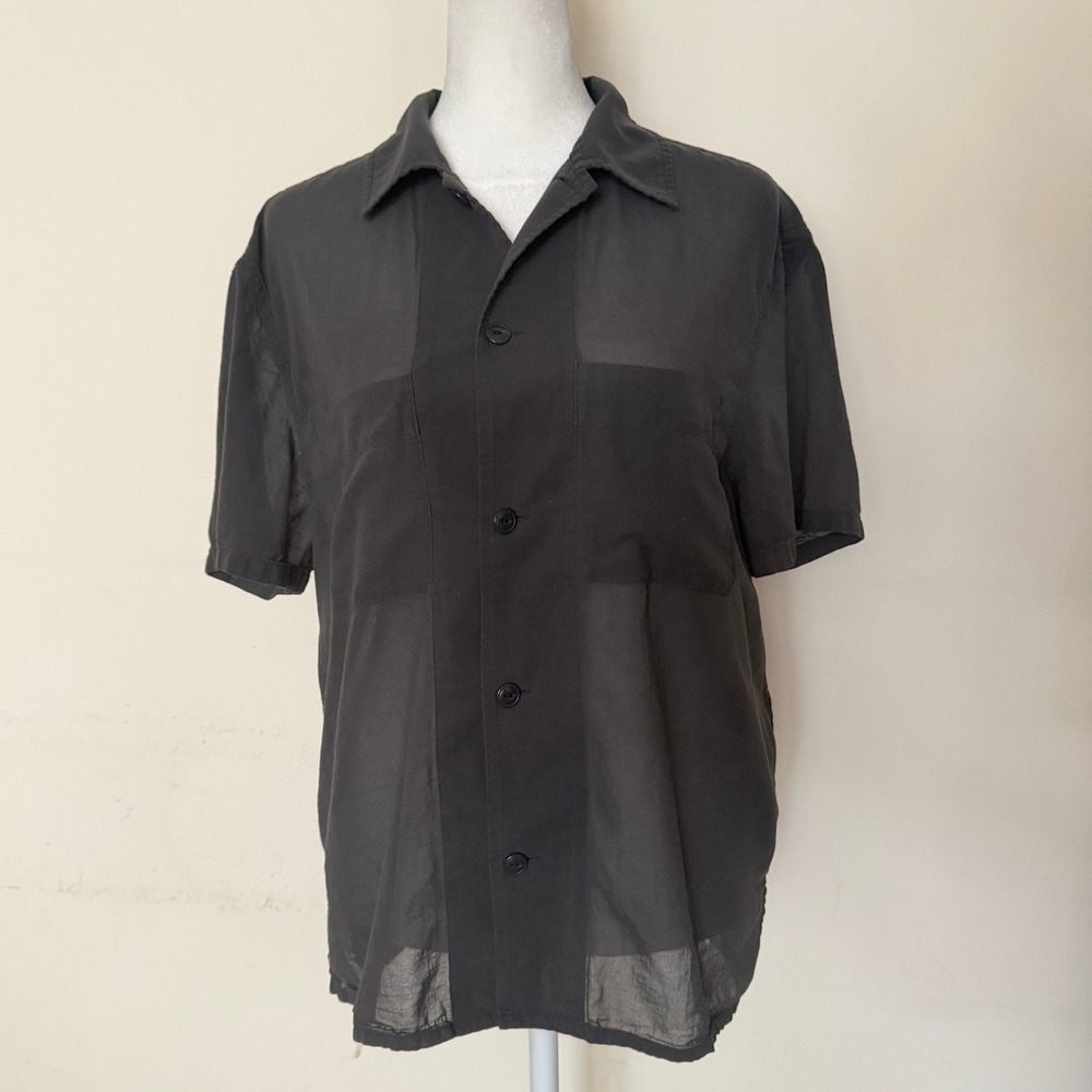 Uniqlo U Sheer Cotton Short Sleeve Collar Shirt Charcoal Gray Medium‎ Minimalist